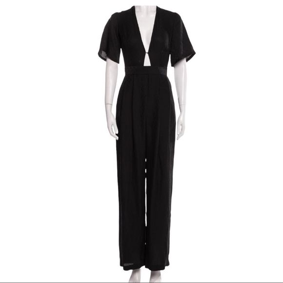Reformation Black Silk V-neck Jumpsuit - Picture 1 of 8